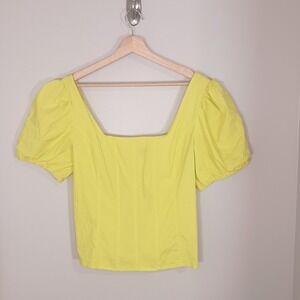 J Crew Puff Sleeve Blouse Women's 12 Yellow Square Neck Milkmaid Stretch Top
